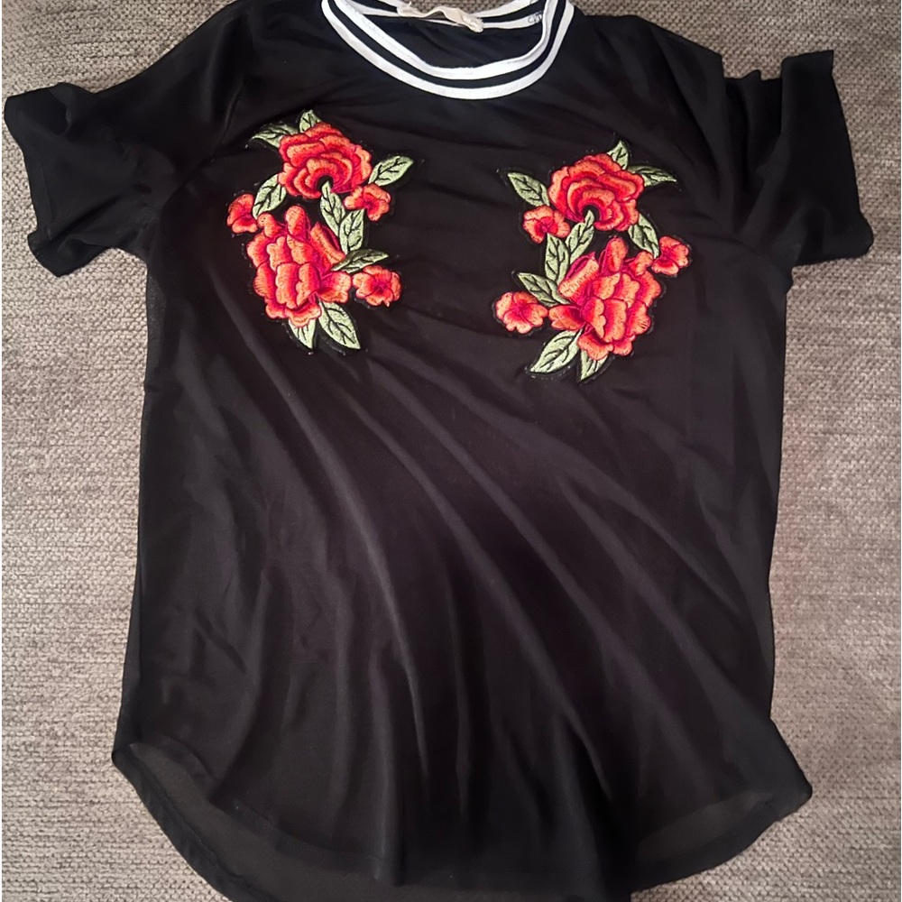 Semi sheer rose embroidered blouse